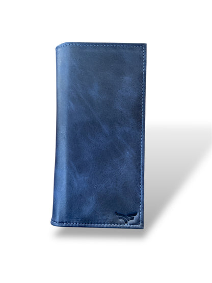 Billetera larga en cuero Azul salvaje.