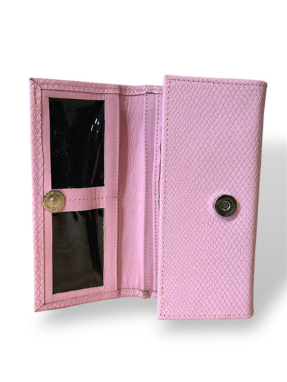 Billetera para dama en cuero corcho rosa pastel