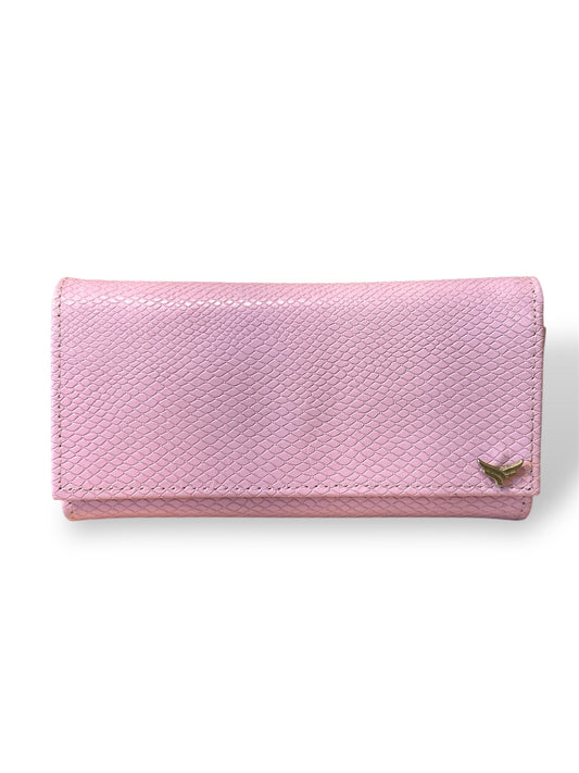 Billetera para dama en cuero corcho rosa pastel
