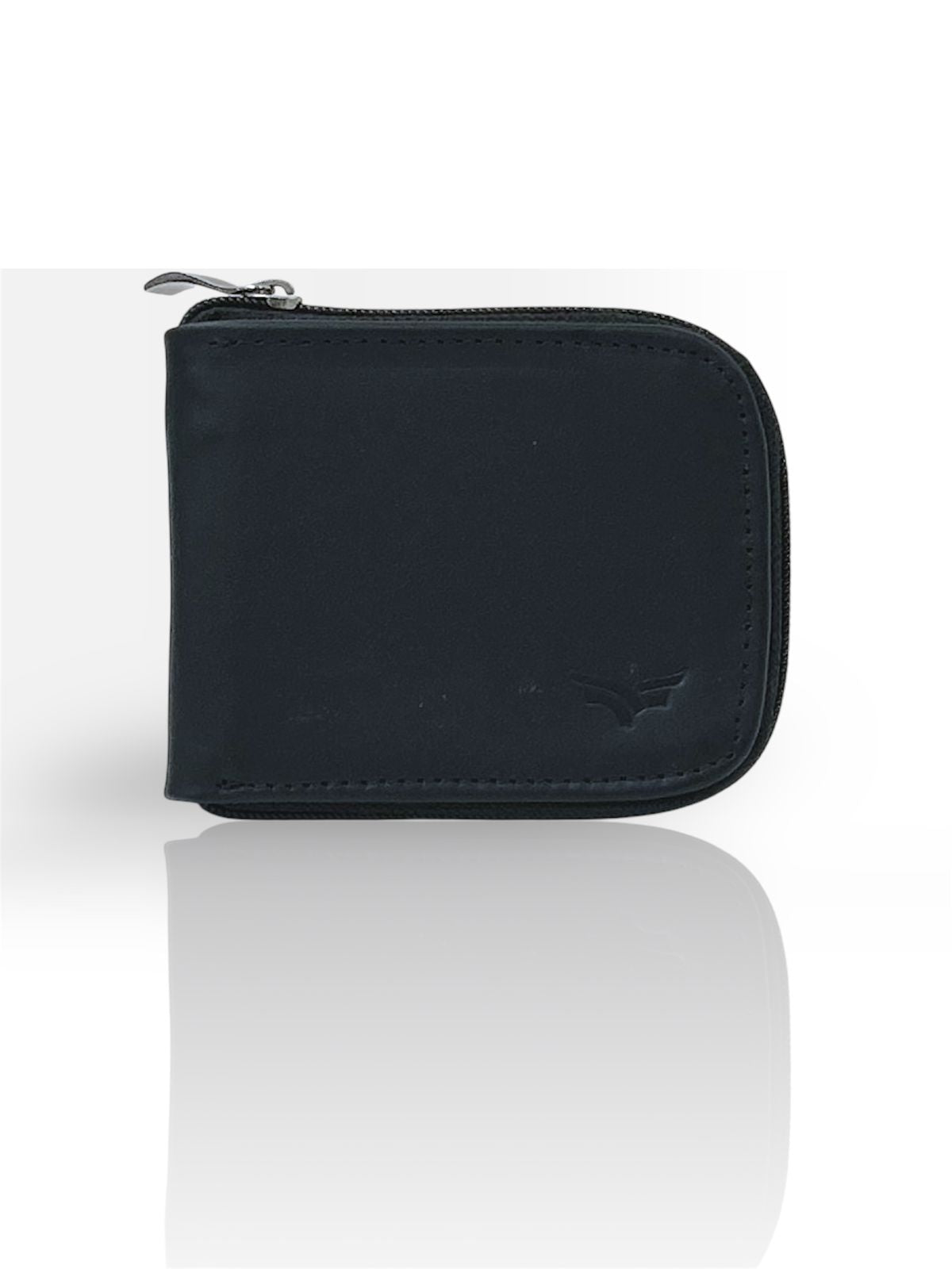 Billetera con cierre en cuero azul salvaje