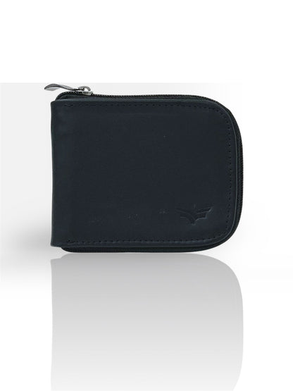 Billetera con cierre en cuero azul salvaje