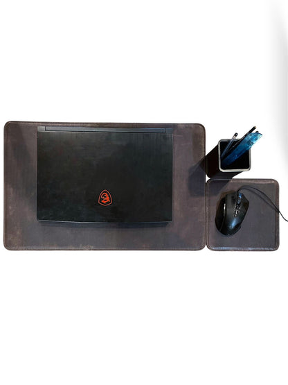 kit de oficina en cuero color  Marron salvaje (porta lapiz, mause pad, tapete para  notebook)