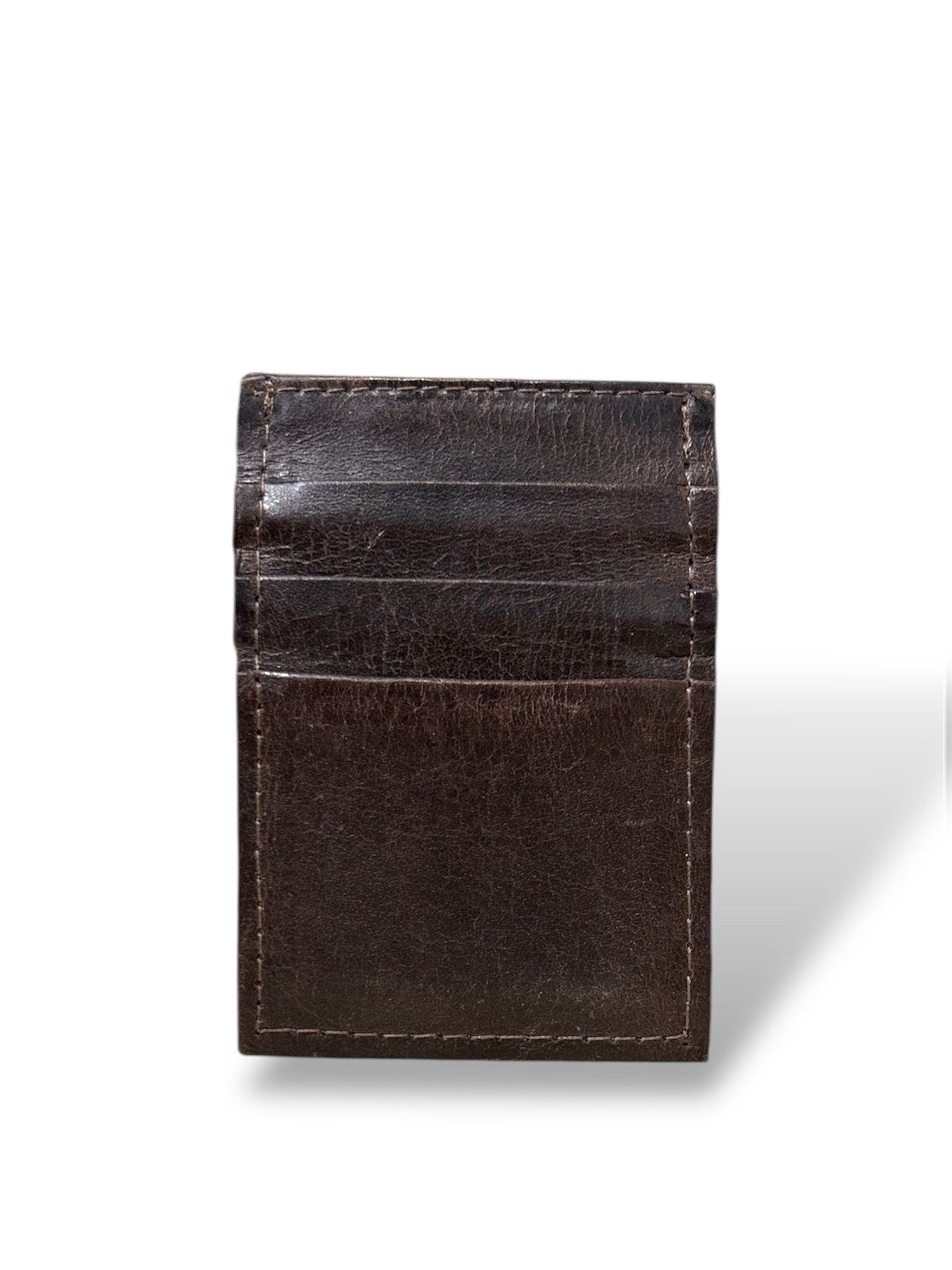 Tarjetero de cuero marrón liso