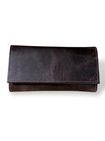 Billetera para dama de cuero marrón salvaje