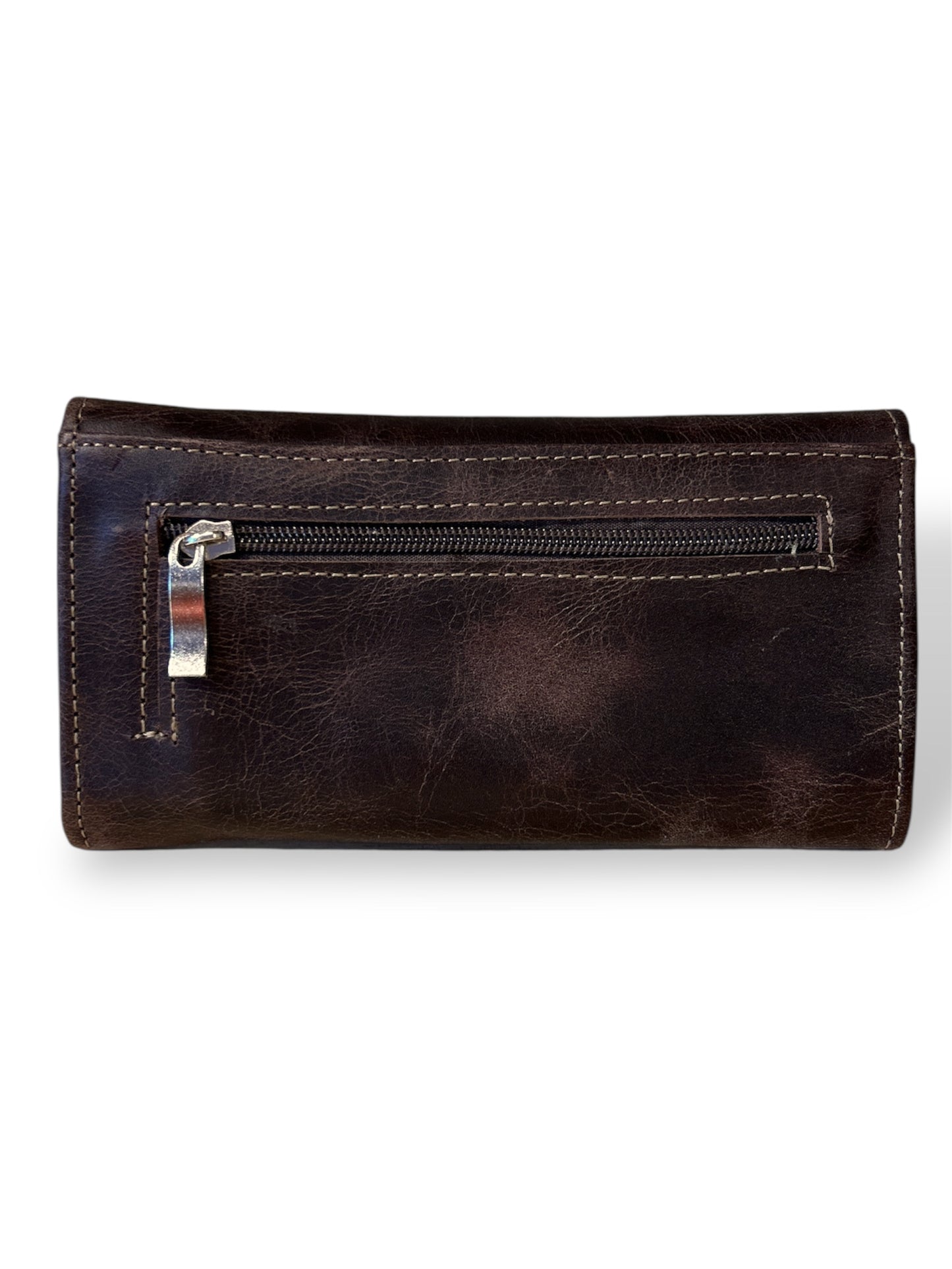 Billetera para dama de cuero marrón salvaje