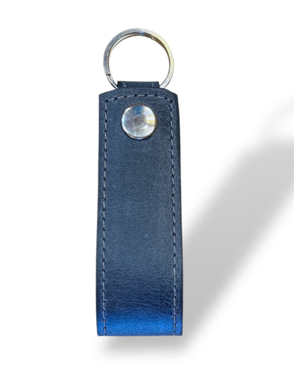 Llavero de cuero azul con argolla