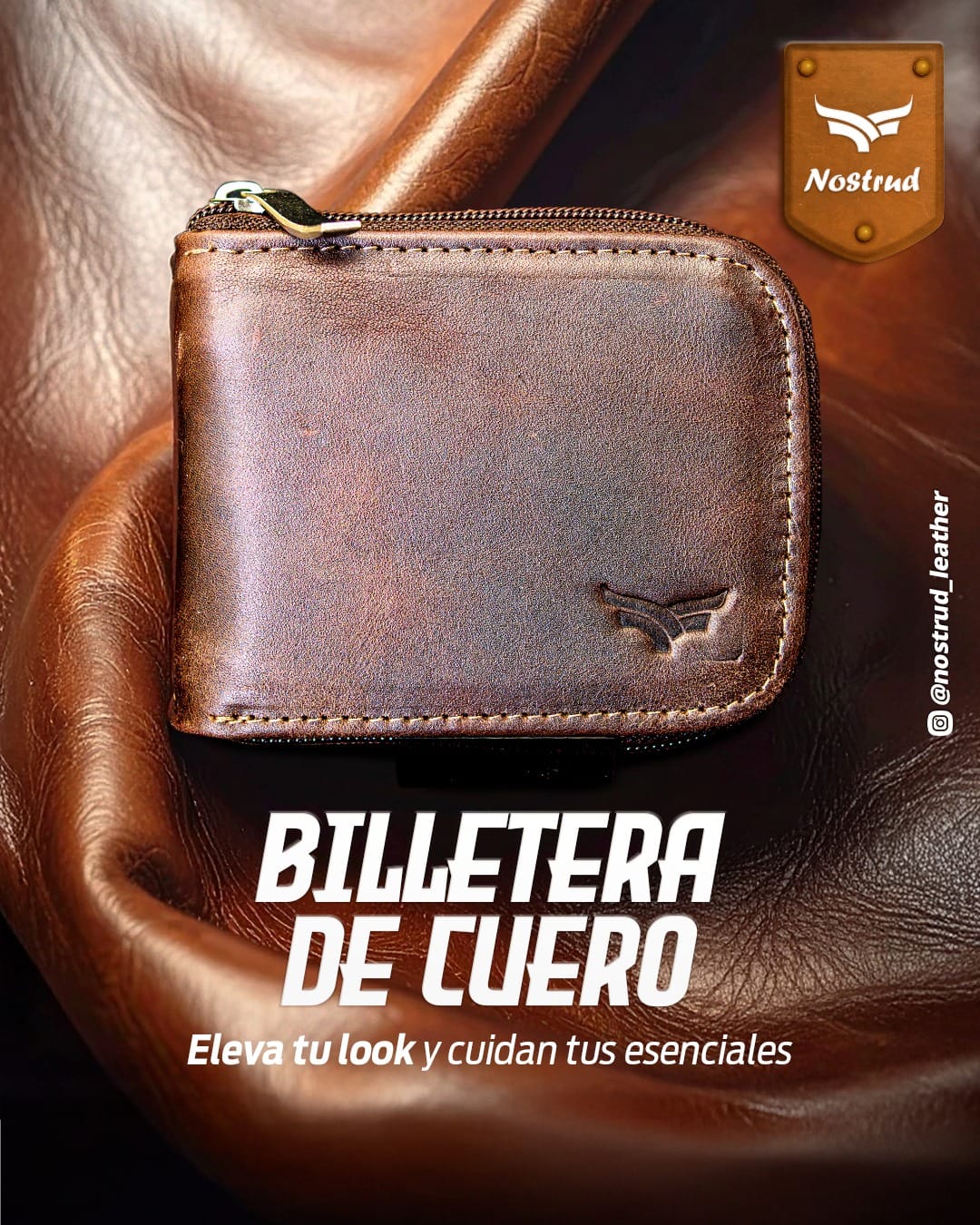 Billetera con cierre en cuero azul salvaje