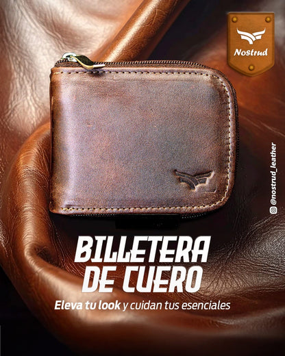 Billetera con cierre en cuero azul salvaje