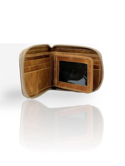 Billetera con cierre en cuero azul salvaje